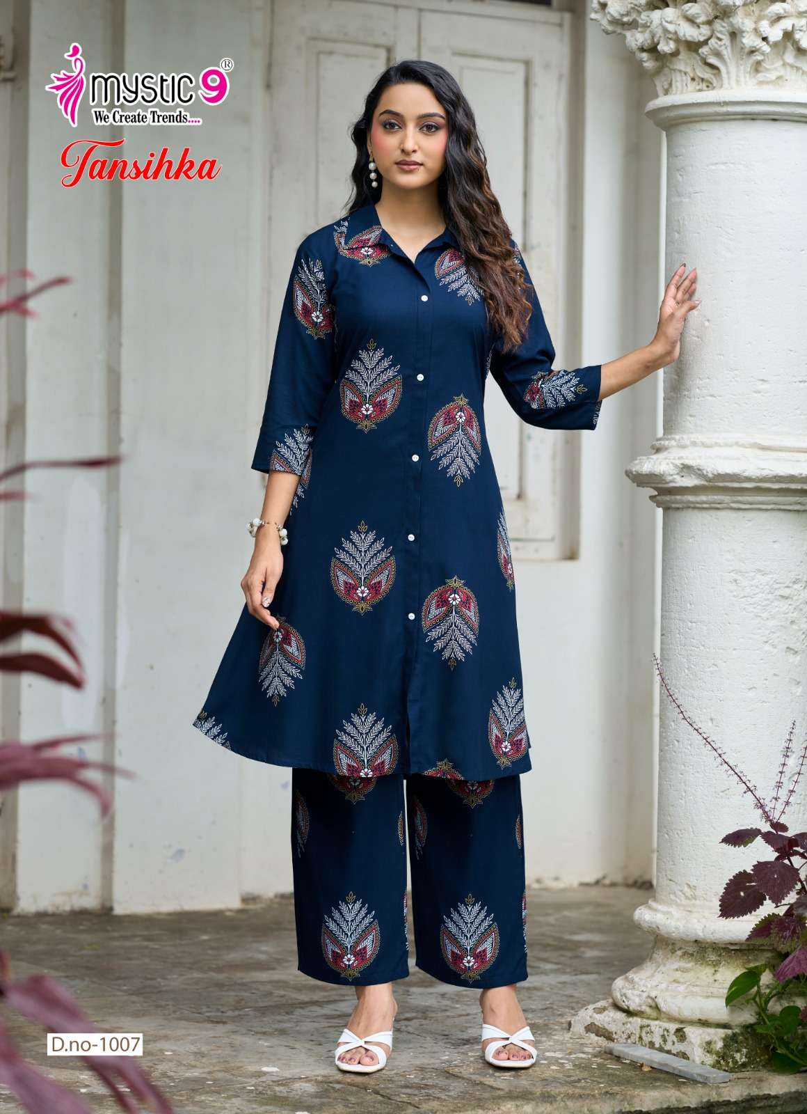MYSTIC 9 TANISHKA VOL 1 HEAVY VISCOSE PRINT A LINE CUT CORD SET SURAT BRAND WHOLESALER 